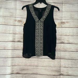 True religion | sleeveless silk top with gold embroidery detail